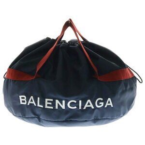 BALENCIAGA Logo Embroidered Nylon Wheel Handbag Boston Bag Navy Blue
